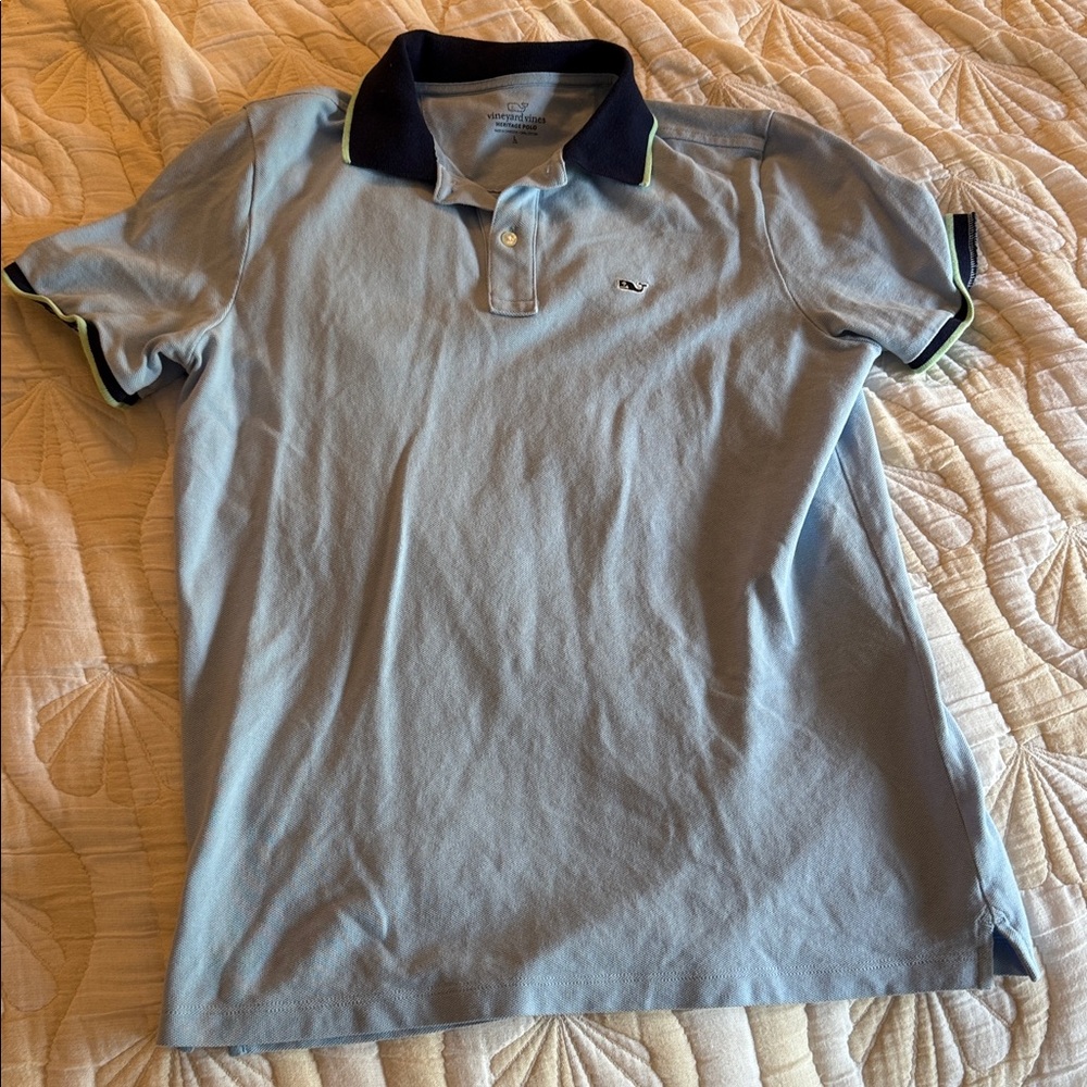 Vineyard Vines Light Blue Polo with Navy Collar